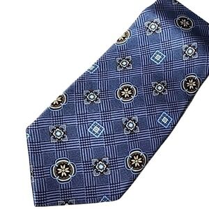 Bruno Piattelli Blue Silk Tie Necktie Classic Geo‎ Print Old Money Preppy Office